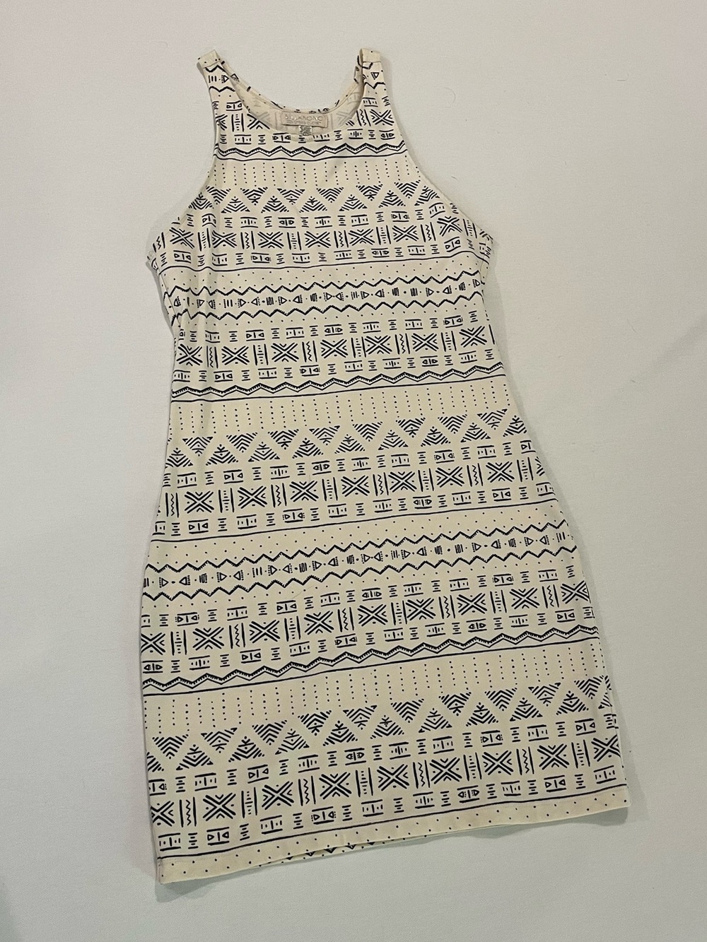 Billabong Black and Cream Patterned Racerback Bodycon Mini Dress - Medium